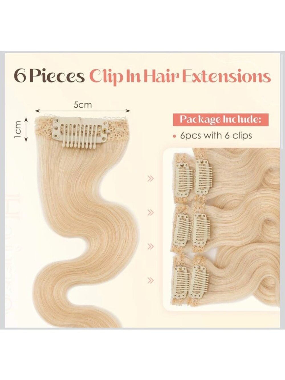 6pcs Hairro Platinum Blonde Clip-In Hair Extensions Wavy Texture Lace Weft Stron
